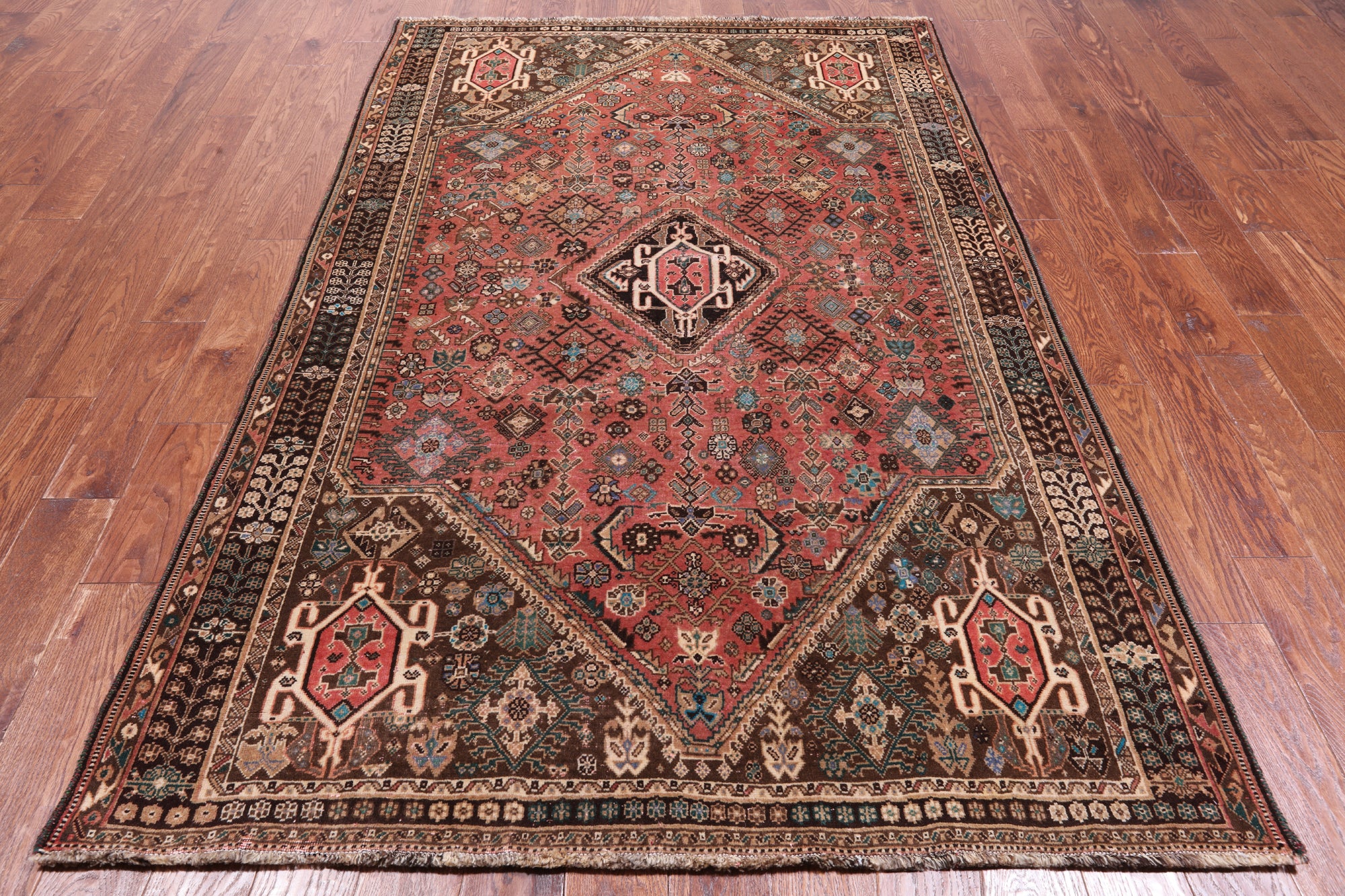 Rust Vintage Persian Shiraz Handmade Wool On Wool Rug - 5' 0" X 7' 11"