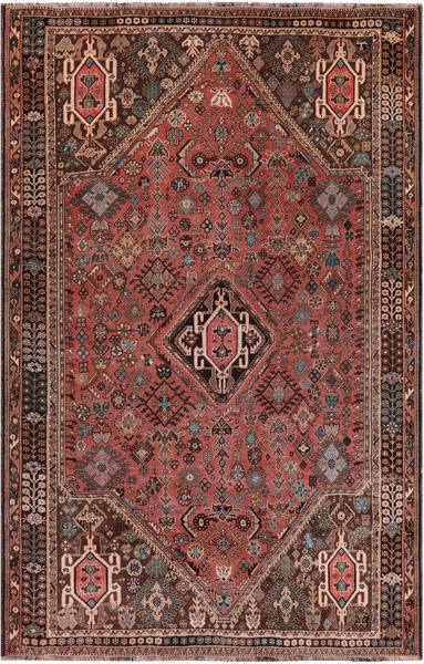Rust Vintage Persian Shiraz Handmade Wool On Wool Rug - 5' 0" X 7' 11"