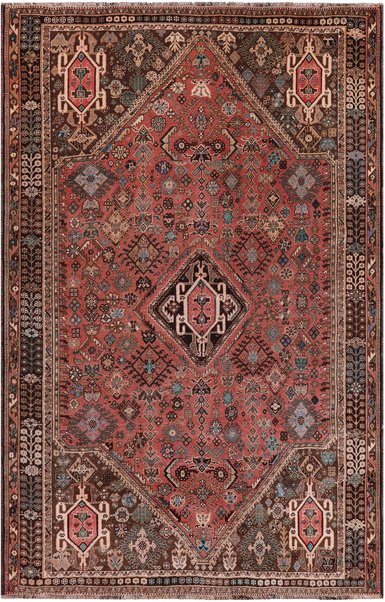 Rust Vintage Persian Shiraz Handmade Wool On Wool Rug - 5' 0" X 7' 11"