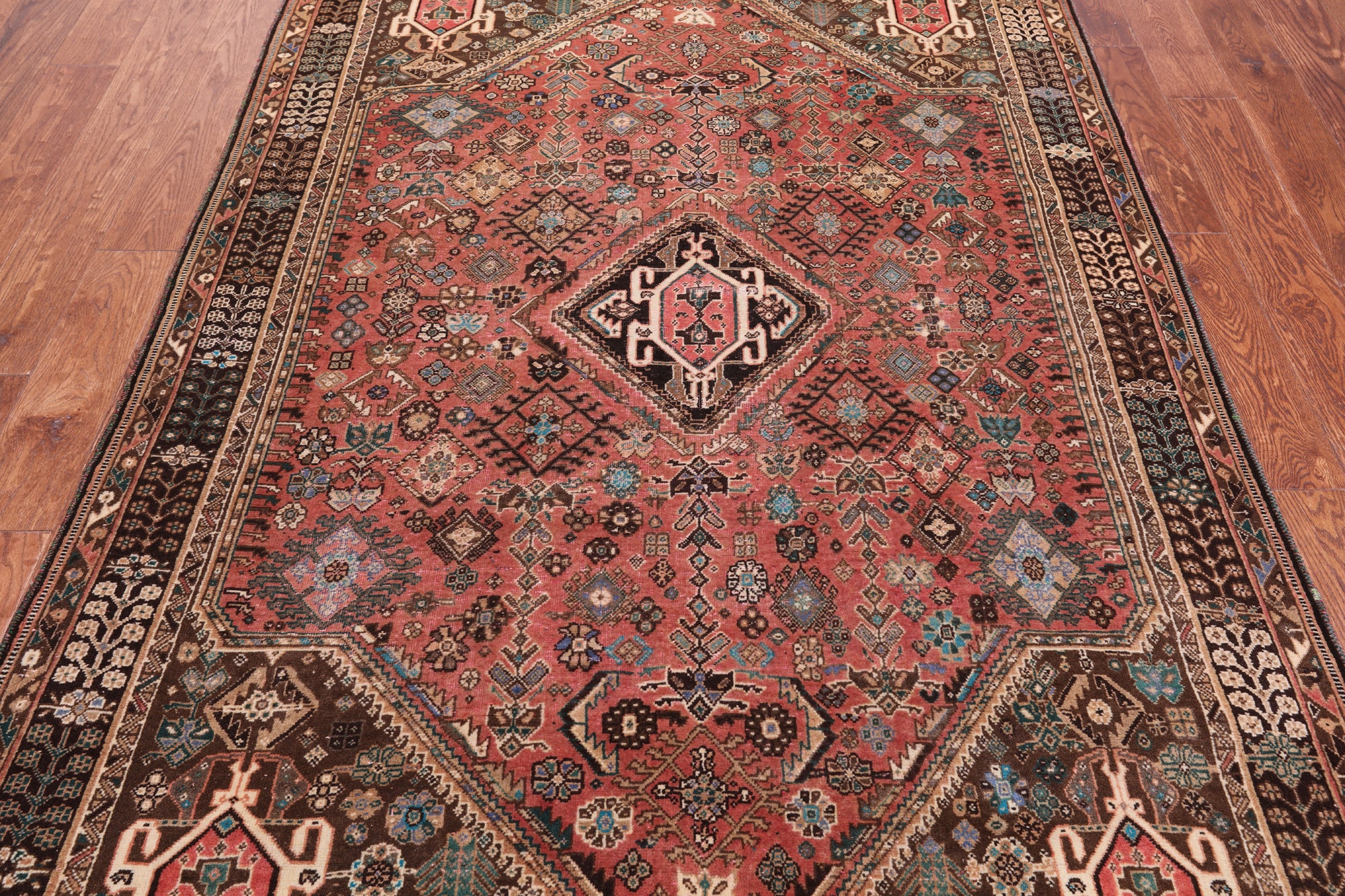 Rust Vintage Persian Shiraz Handmade Wool On Wool Rug - 5' 0" X 7' 11"