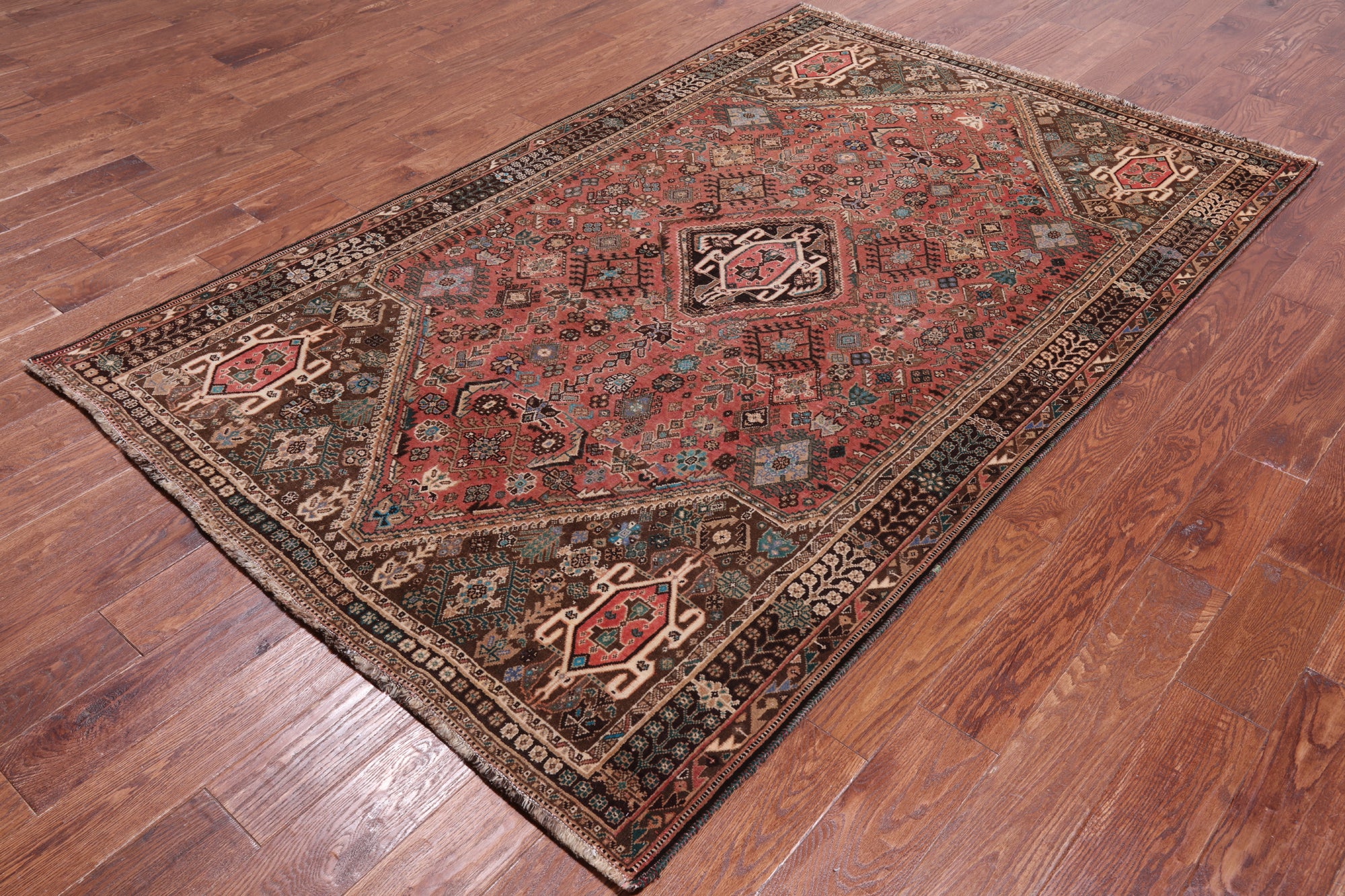 Rust Vintage Persian Shiraz Handmade Wool On Wool Rug - 5' 0" X 7' 11"