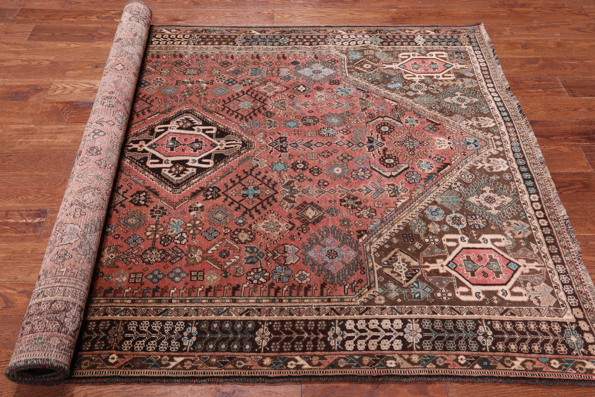 Rust Vintage Persian Shiraz Handmade Wool On Wool Rug - 5' 0" X 7' 11"