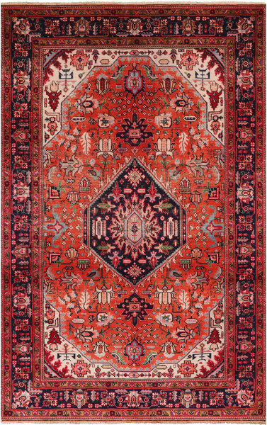 Rust Vintage Persian Heriz Serapi Handmade Wool Rug - 4' 11" X 7' 9"