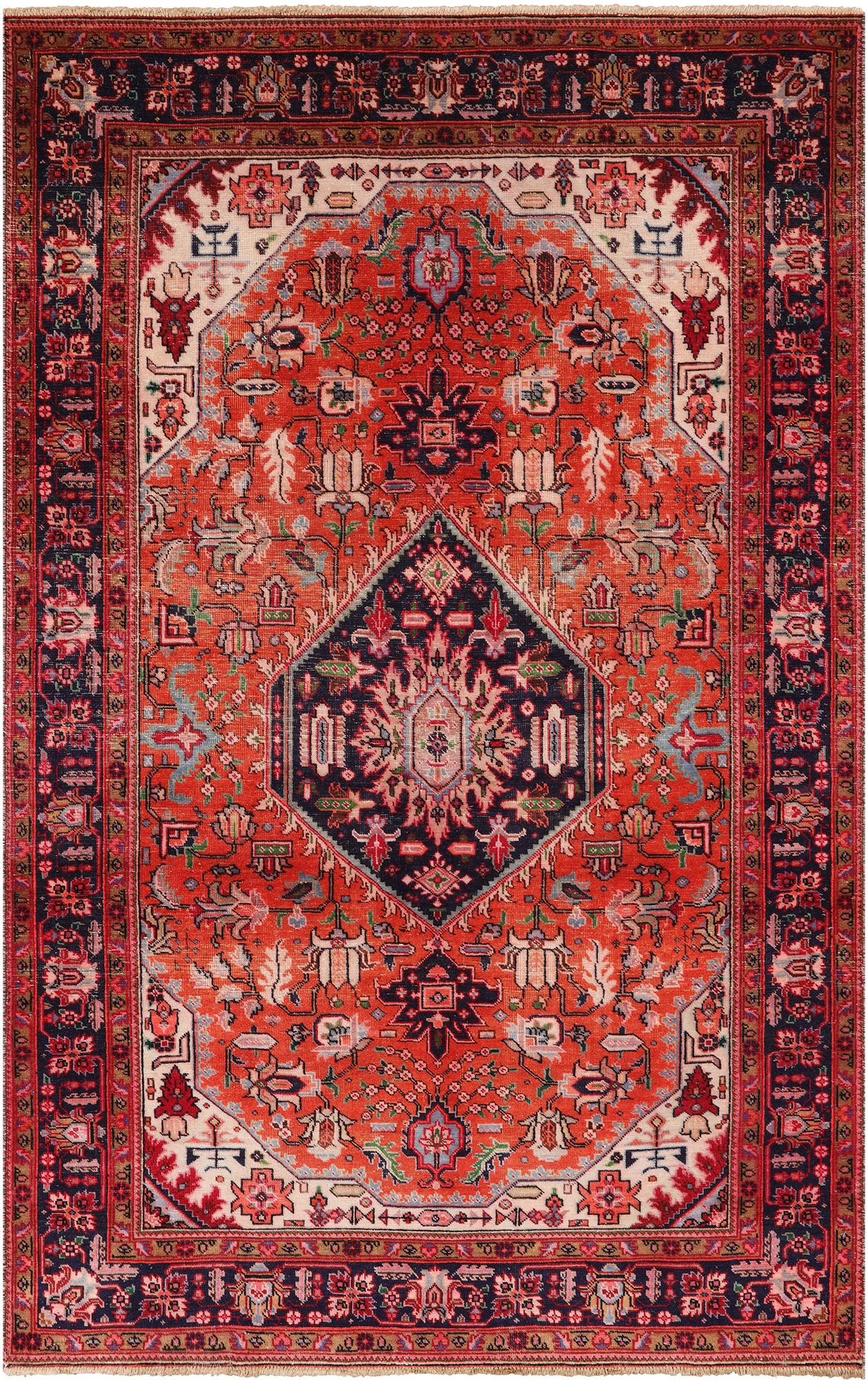 Rust Vintage Persian Heriz Serapi Handmade Wool Rug - 4' 11" X 7' 9"