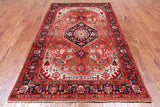 Rust Vintage Persian Heriz Serapi Handmade Wool Rug - 4' 11" X 7' 9"