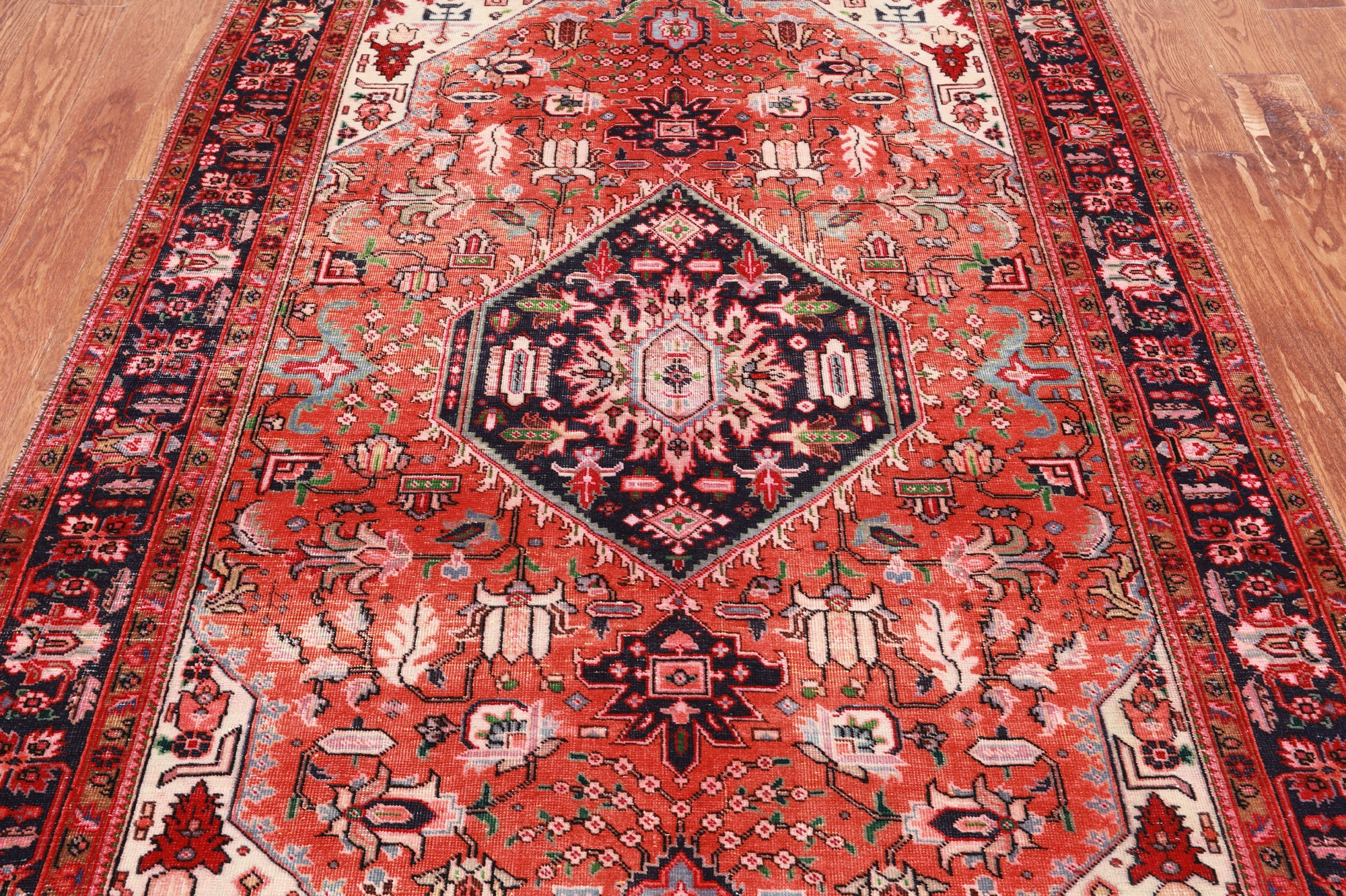Rust Vintage Persian Heriz Serapi Handmade Wool Rug - 4' 11" X 7' 9"