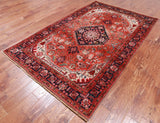 Rust Vintage Persian Heriz Serapi Handmade Wool Rug - 4' 11" X 7' 9"
