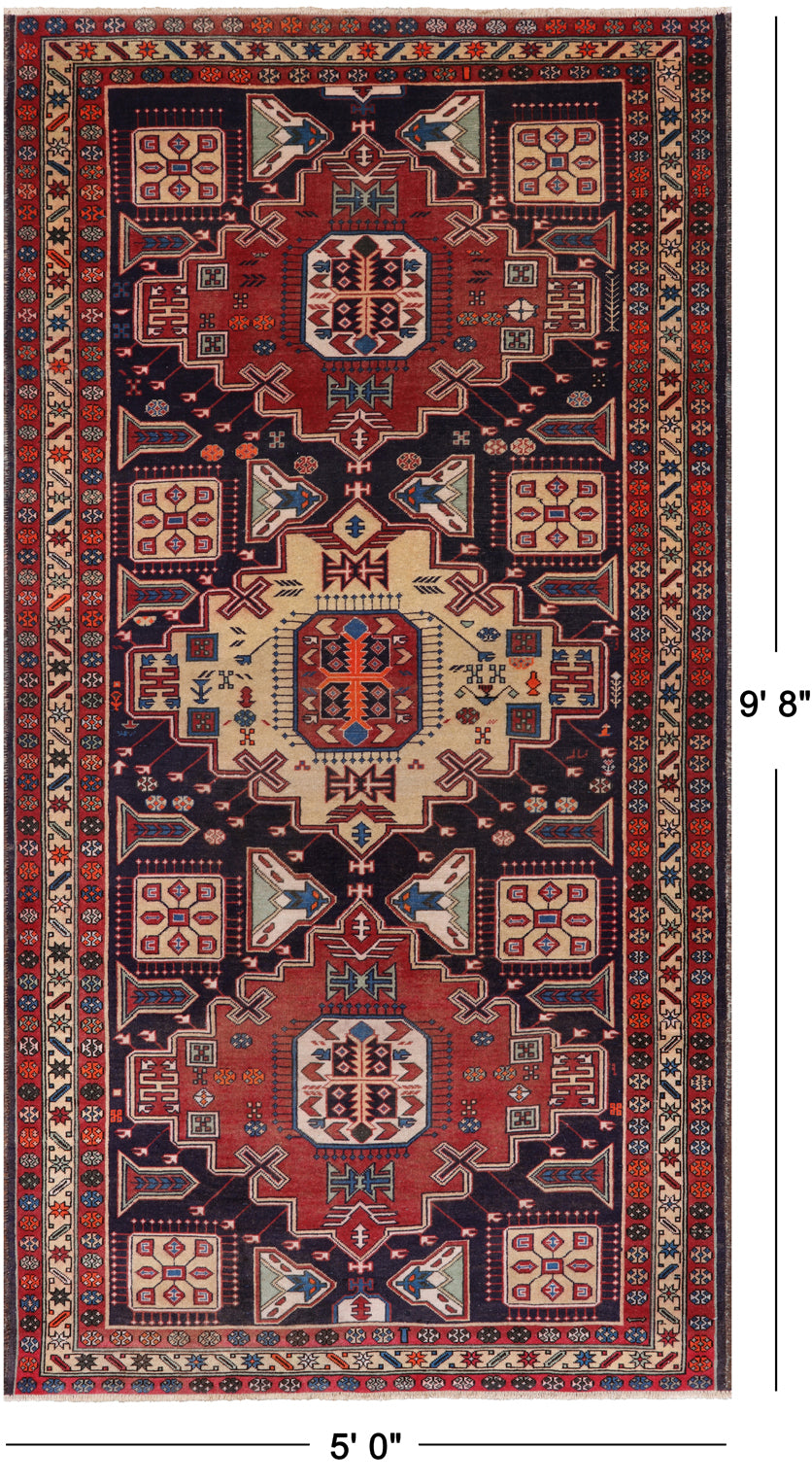 Vintage Persian Hand Knotted Wool Rug - 5' 0" X 9' 8"