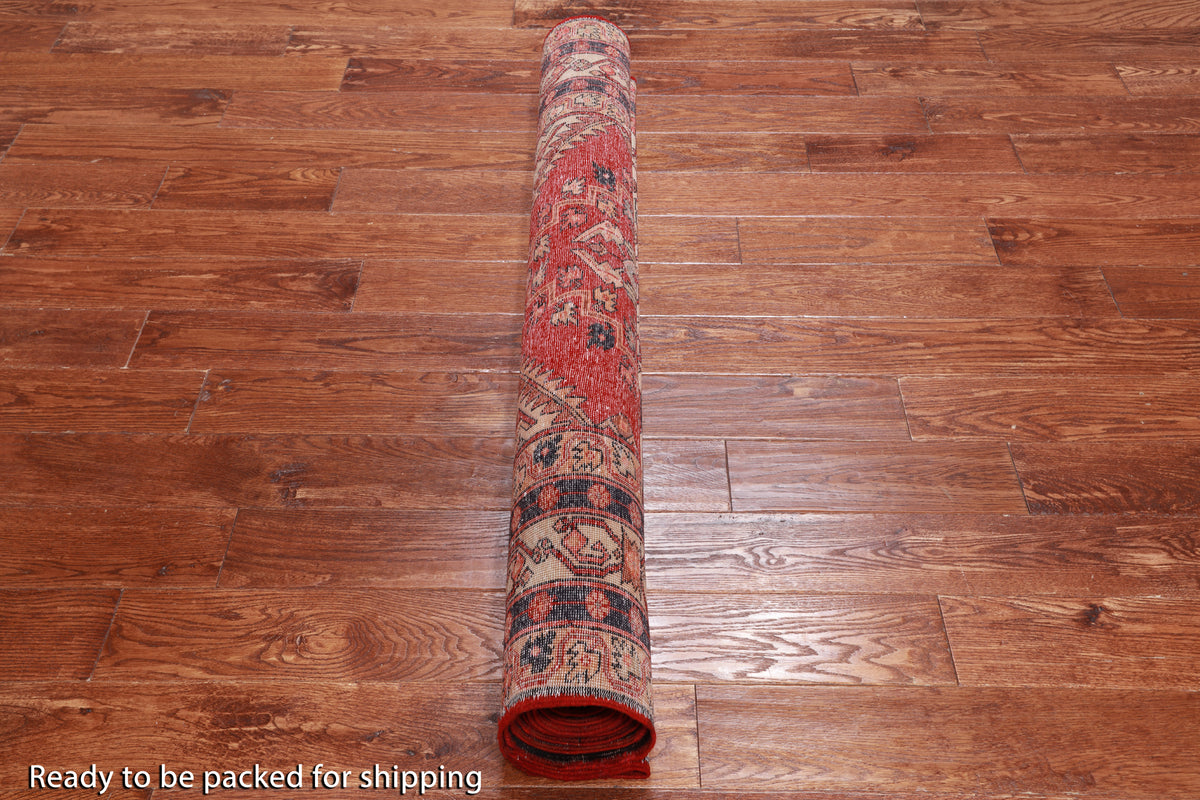 Red Vintage Persian Hand-Knotted Wool Rug - 4' 7" X 10' 10"