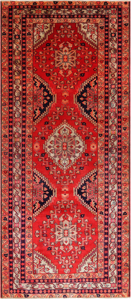 Red Vintage Persian Hand-Knotted Wool Rug - 4' 7" X 10' 10"