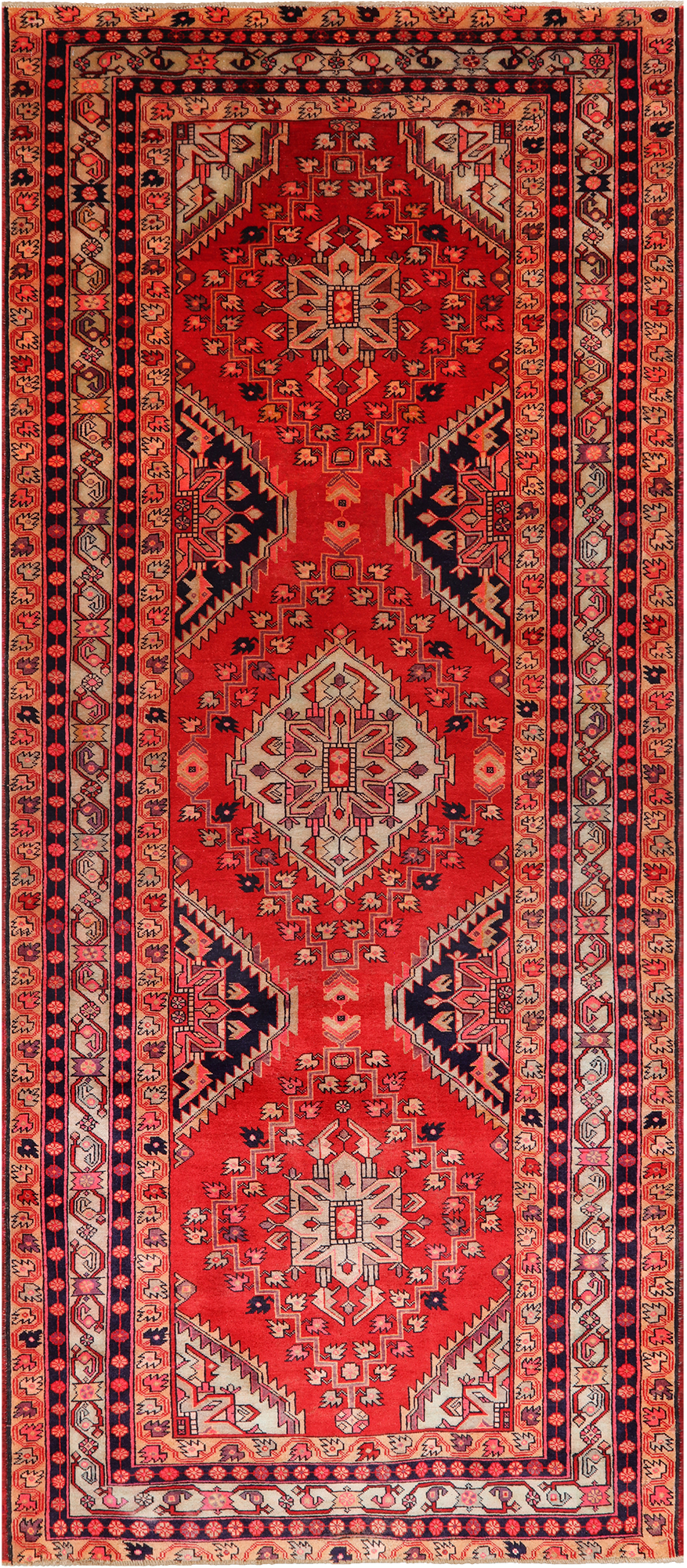 Red Vintage Persian Hand-Knotted Wool Rug - 4' 7" X 10' 10"