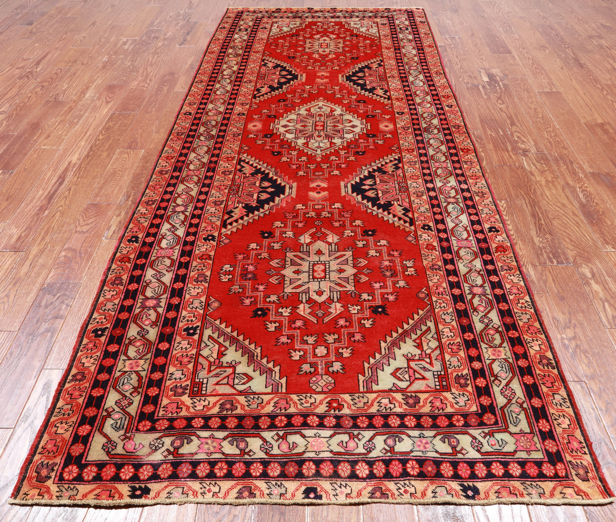 Red Vintage Persian Hand-Knotted Wool Rug - 4' 7" X 10' 10"