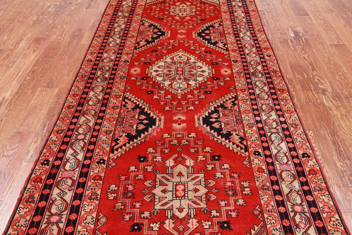 Red Vintage Persian Hand-Knotted Wool Rug - 4' 7" X 10' 10"