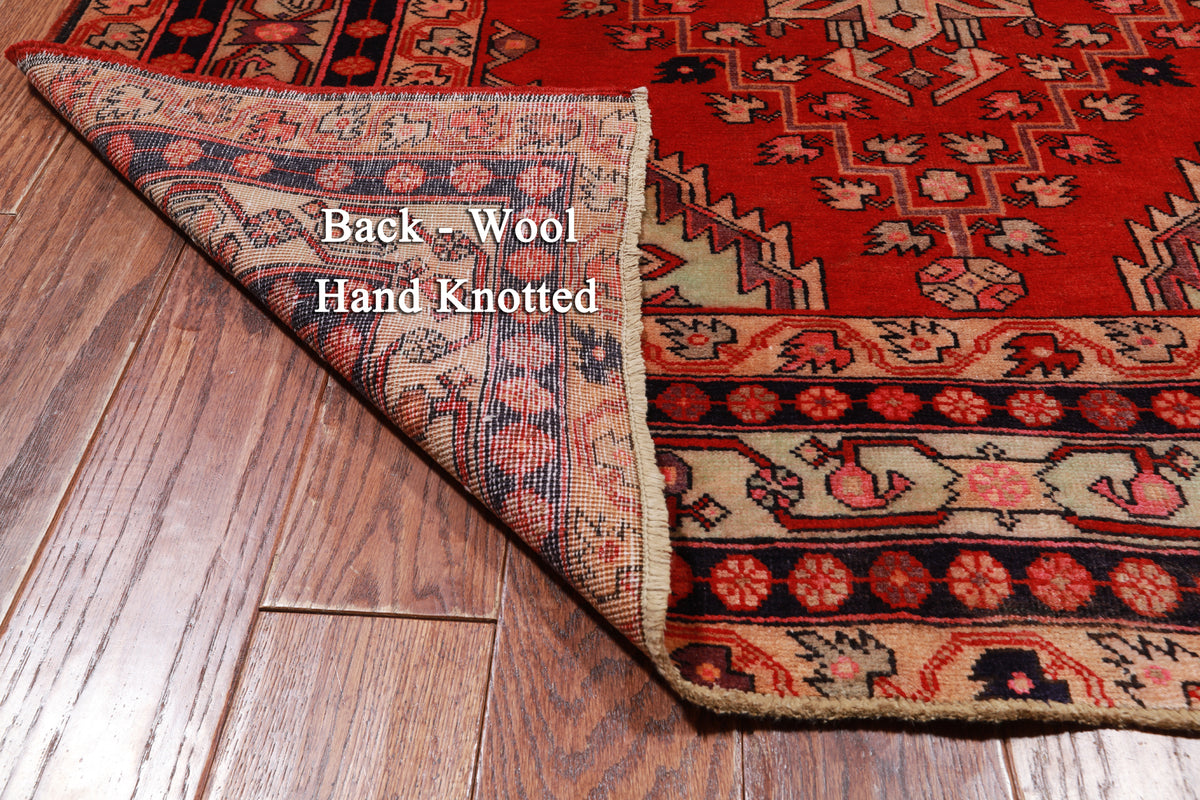 Red Vintage Persian Hand-Knotted Wool Rug - 4' 7" X 10' 10"