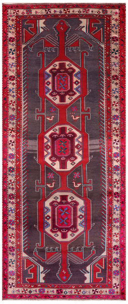 Grey Vintage Persian Handmade Wool Runner Rug - 4' 4" X 10' 3"