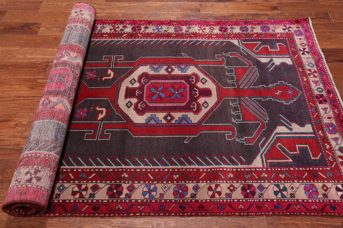 Grey Vintage Persian Handmade Wool Runner Rug - 4' 4" X 10' 3"