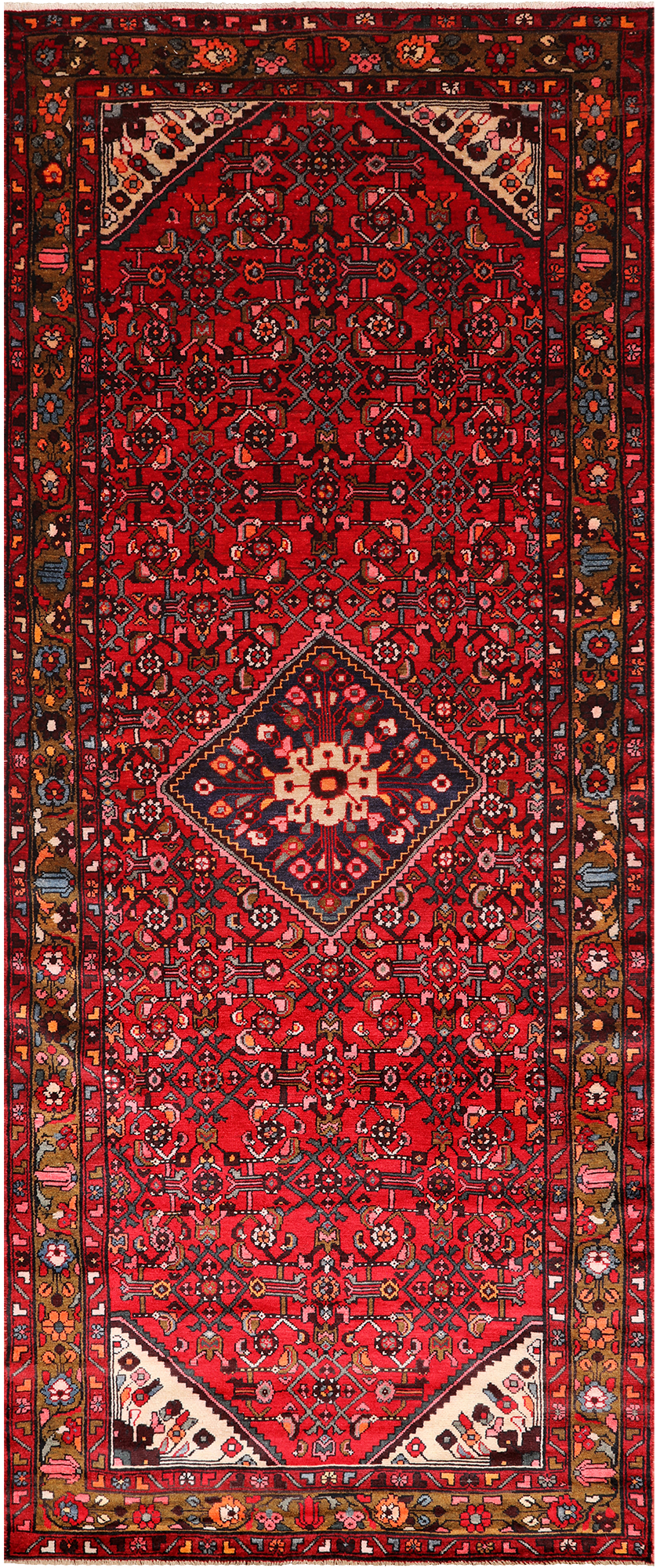 Red Vintage Persian Hand Knotted Wool Runner Rug - 4' 4" X 10' 10"