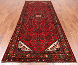 Red Vintage Persian Hand Knotted Wool Runner Rug - 4' 4" X 10' 10"