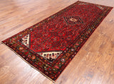 Red Vintage Persian Hand Knotted Wool Runner Rug - 4' 4" X 10' 10"