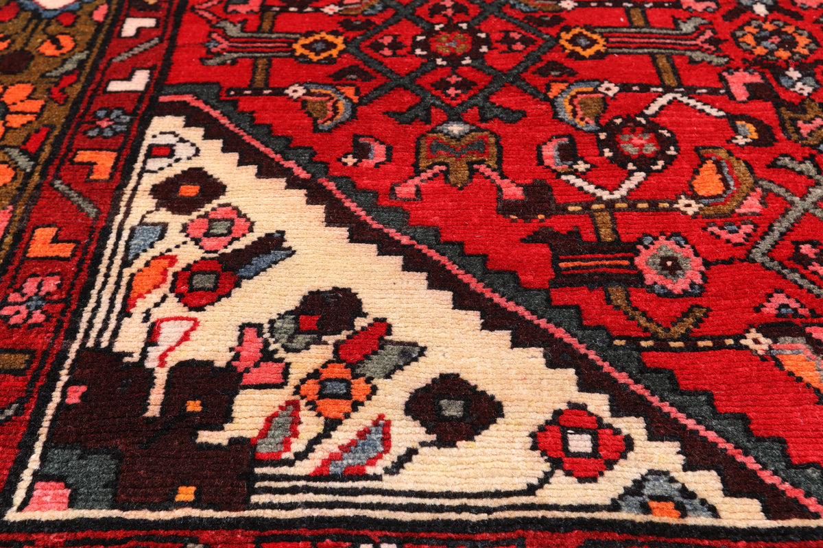 Red Vintage Persian Hand Knotted Wool Runner Rug - 4' 4" X 10' 10"