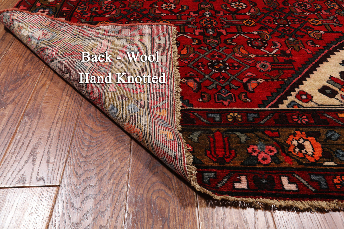 Red Vintage Persian Hand Knotted Wool Runner Rug - 4' 4" X 10' 10"