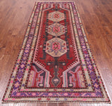 Red Vintage Persian Hand-Knotted Wool Runner Rug - 4' 0" X 10' 0"