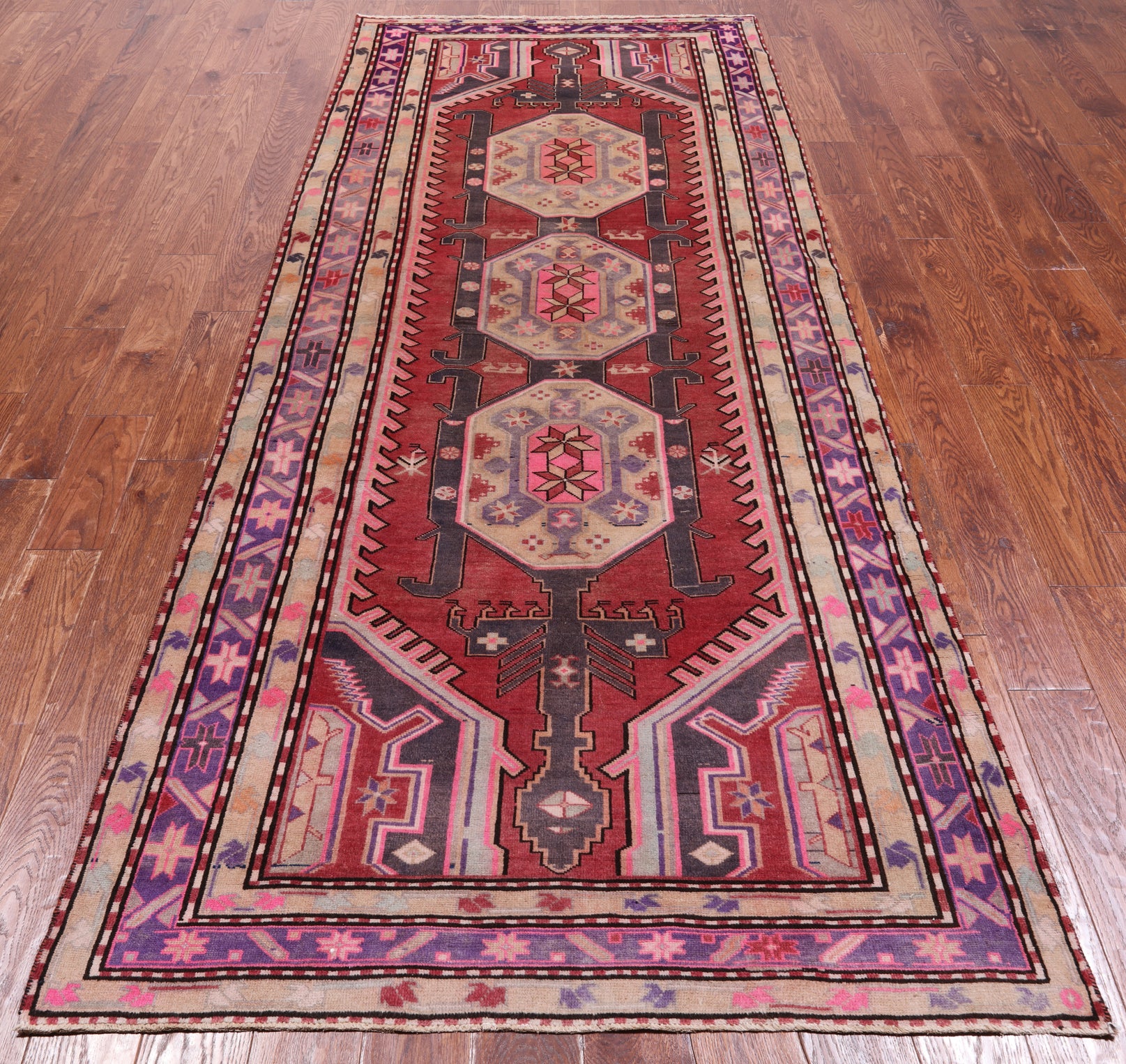 Red Vintage Persian Hand-Knotted Wool Runner Rug - 4' 0" X 10' 0"