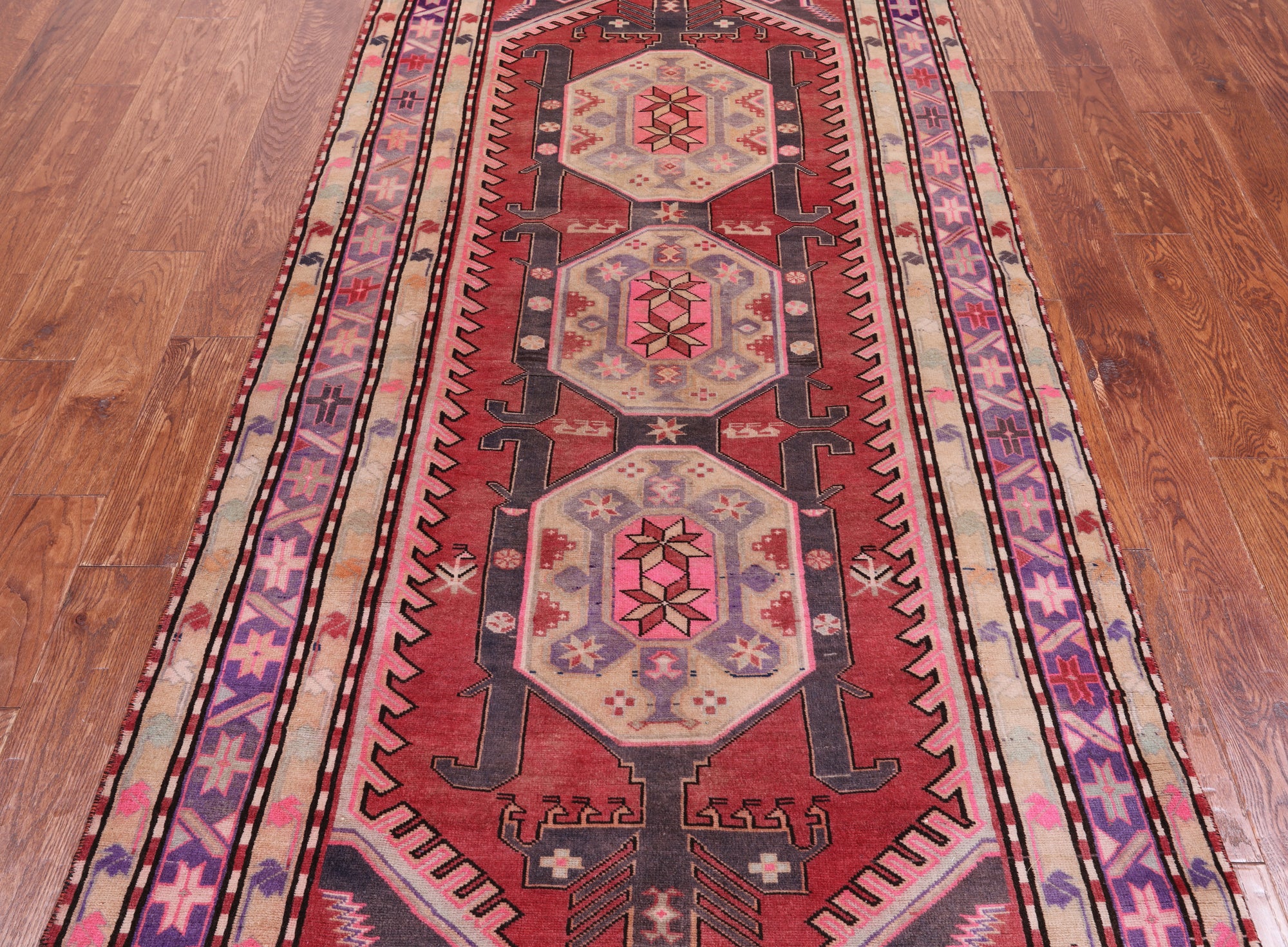 Red Vintage Persian Hand-Knotted Wool Runner Rug - 4' 0" X 10' 0"