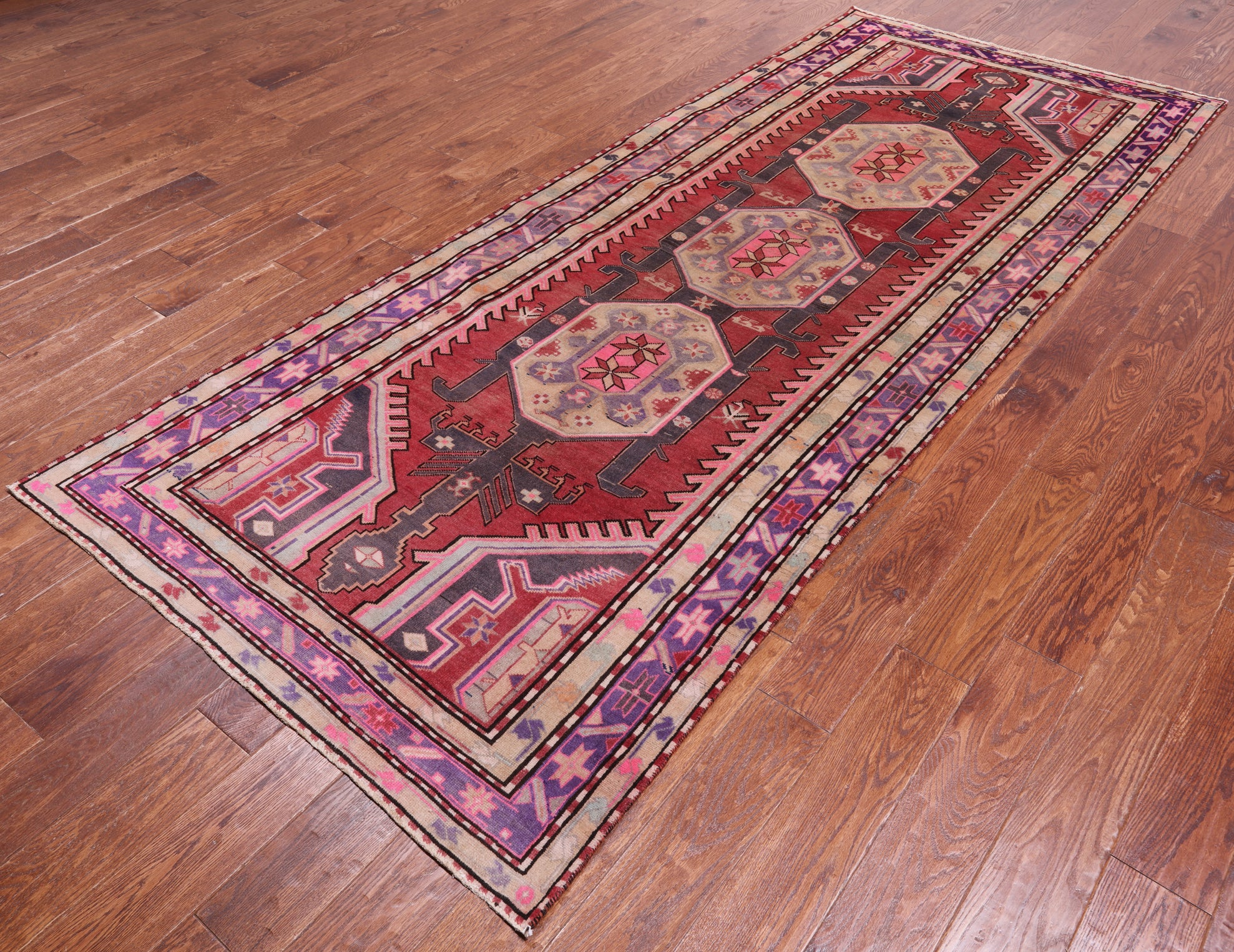 Red Vintage Persian Hand-Knotted Wool Runner Rug - 4' 0" X 10' 0"