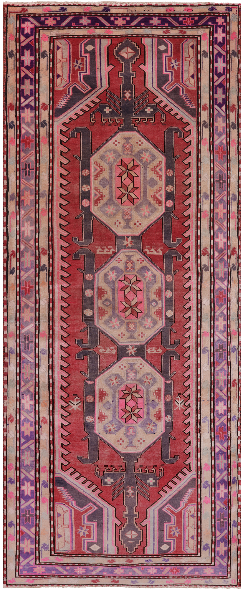 Red Vintage Persian Hand-Knotted Wool Runner Rug - 4' 0" X 10' 0"