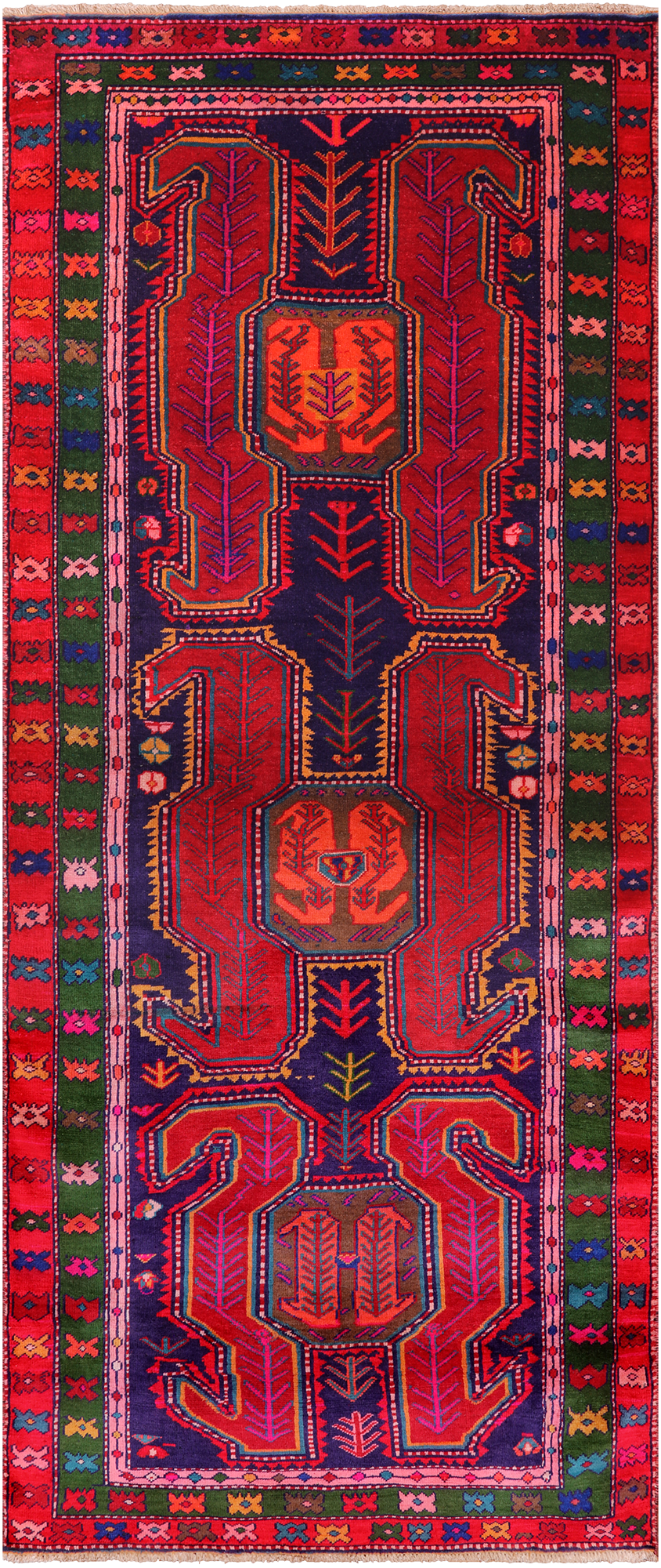 Navy Blue Vintage Persian Hand Knotted Wool Runner Rug - 3' 10" X 9' 3"