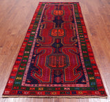 Navy Blue Vintage Persian Hand Knotted Wool Runner Rug - 3' 10" X 9' 3"