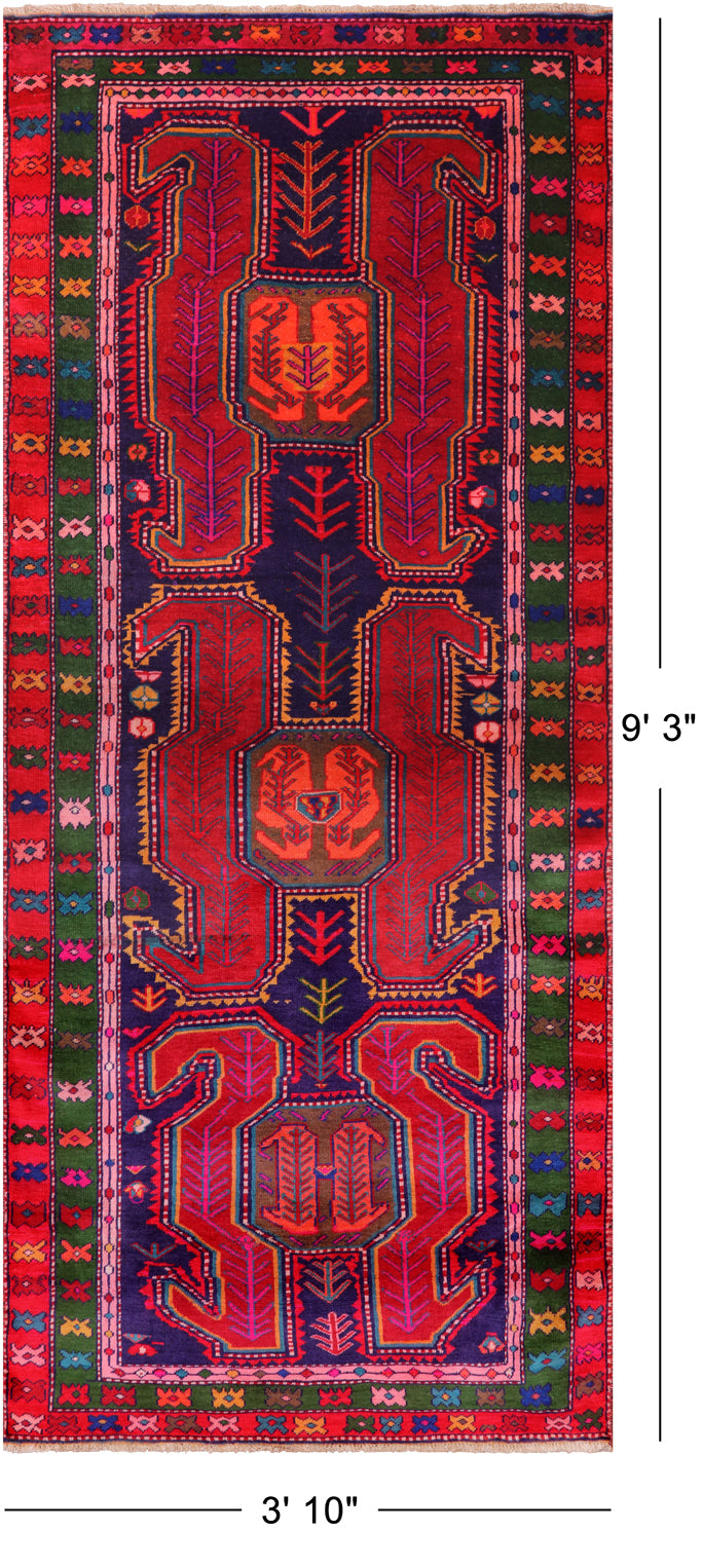 Navy Blue Vintage Persian Hand Knotted Wool Runner Rug - 3' 10" X 9' 3"
