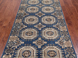 Blue Turkmen Ersari Hand Knotted Wool Runner Rug - 4' 1" X 9' 6"