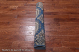 Blue Turkmen Ersari Hand Knotted Wool Runner Rug - 4' 1" X 9' 6"