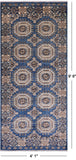 Blue Turkmen Ersari Hand Knotted Wool Runner Rug - 4' 1" X 9' 6"