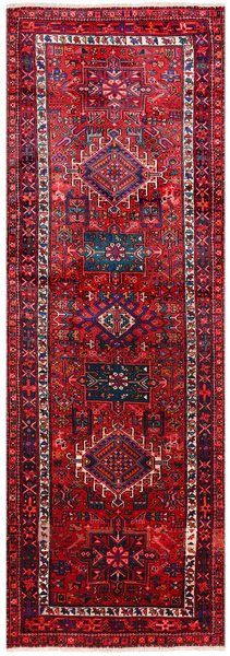 Red Vintage Persian Heriz Serapi Handmade Wool Runner Rug - 3' 6" X 10' 1"