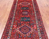 Red Vintage Persian Heriz Serapi Handmade Wool Runner Rug - 3' 6" X 10' 1"
