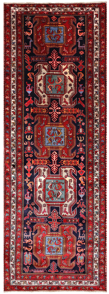 Navy Blue Vintage Persian Hand Knotted Wool Runner Rug - 3' 8" X 10' 1"