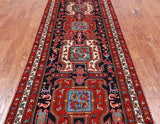 Navy Blue Vintage Persian Hand Knotted Wool Runner Rug - 3' 8" X 10' 1"