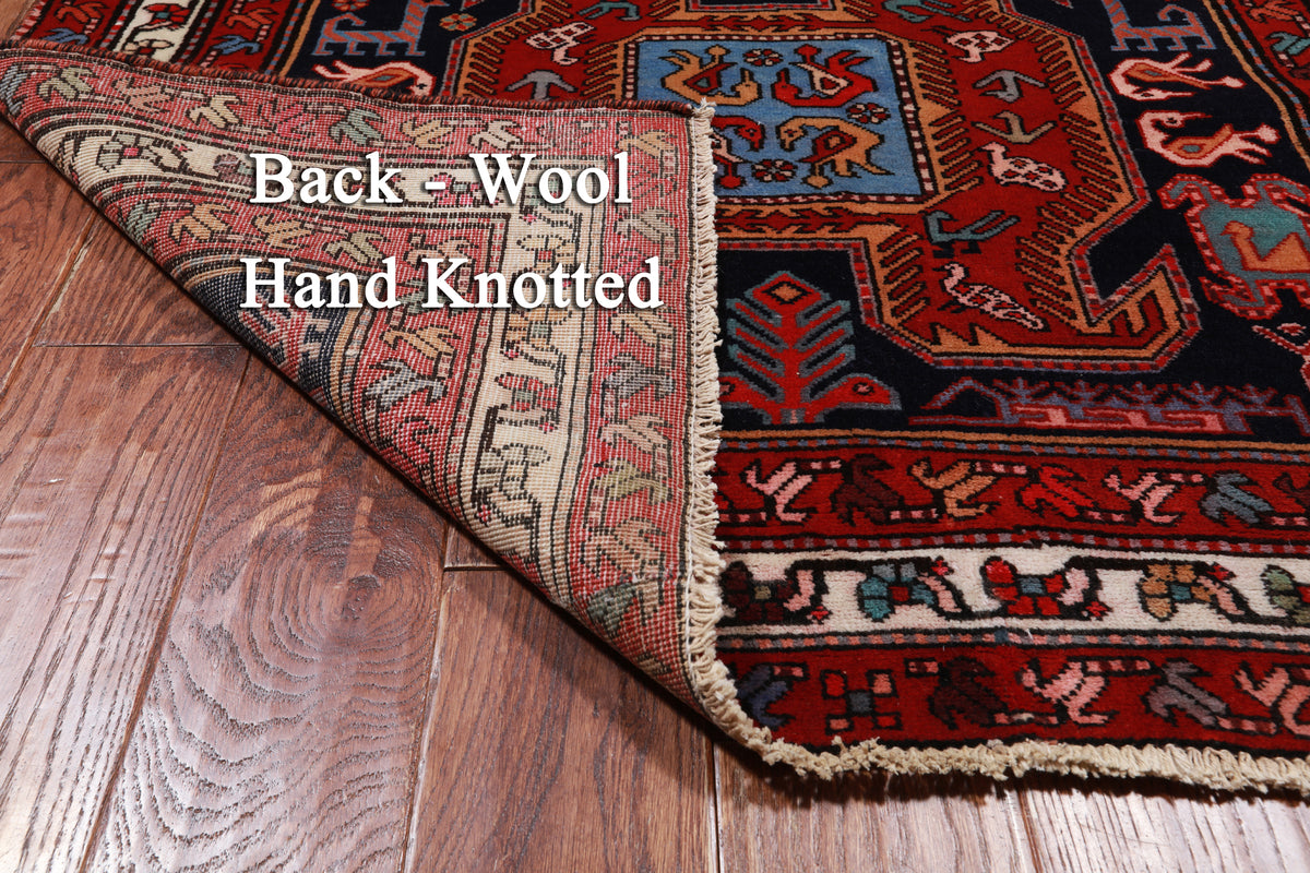 Navy Blue Vintage Persian Hand Knotted Wool Runner Rug - 3' 8" X 10' 1"
