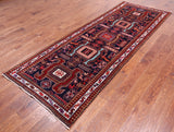 Navy Blue Vintage Persian Hand-Knotted Wool Runner Rug - 3' 7" X 9' 10"