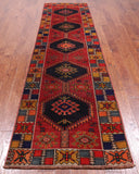 Red Vintage Persian Handmade Wool Runner Rug - 3' 3" X 11' 8"