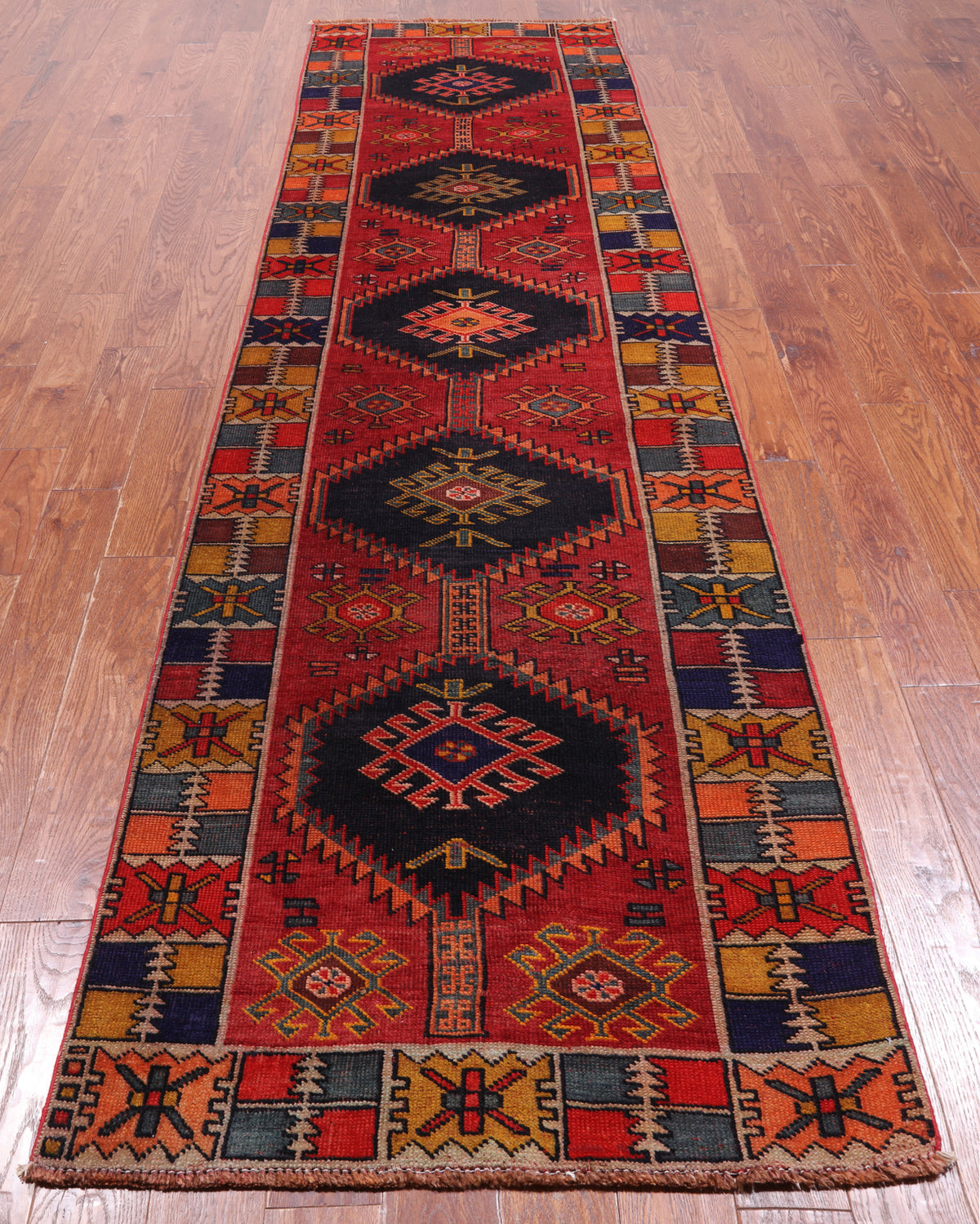 Red Vintage Persian Handmade Wool Runner Rug - 3' 3" X 11' 8"