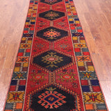 Red Vintage Persian Handmade Wool Runner Rug - 3' 3" X 11' 8"
