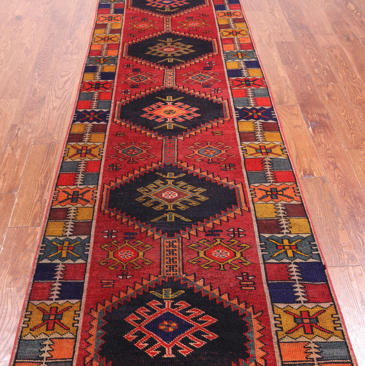 Red Vintage Persian Handmade Wool Runner Rug - 3' 3" X 11' 8"