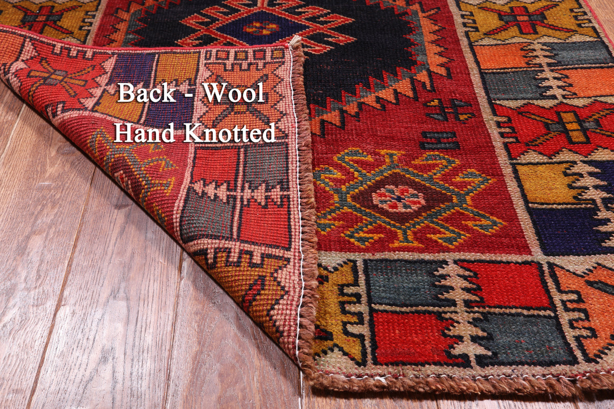 Red Vintage Persian Handmade Wool Runner Rug - 3' 3" X 11' 8"
