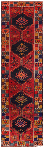 Red Vintage Persian Handmade Wool Runner Rug - 3' 3" X 11' 8"