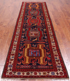 Navy Blue Vintage Persian Hand-Knotted Wool Runner Rug - 3' 6" X 10' 7"