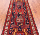 Navy Blue Vintage Persian Hand-Knotted Wool Runner Rug - 3' 6" X 10' 7"